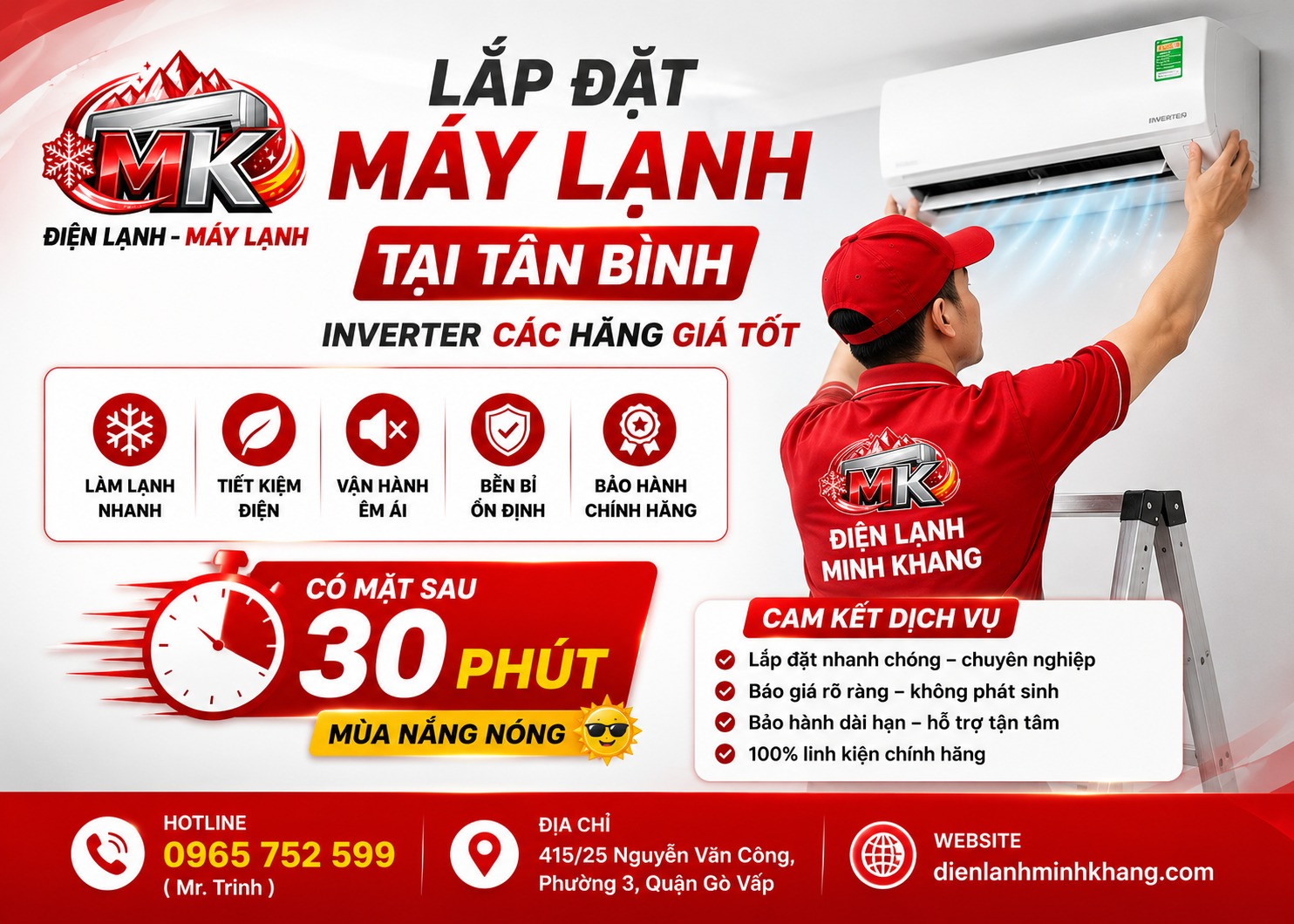 Lắp Đặt Máy Lạnh Inverter Tại Tân Bình Giá Tốt – Có Mặt Sau 30 Phút