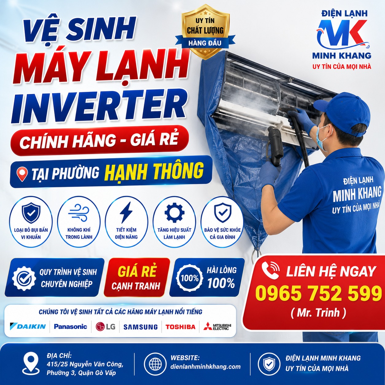 Vệ Sinh Máy Lạnh Inverter Giá Rẻ Tại Phường Hạnh Thông Uy Tín