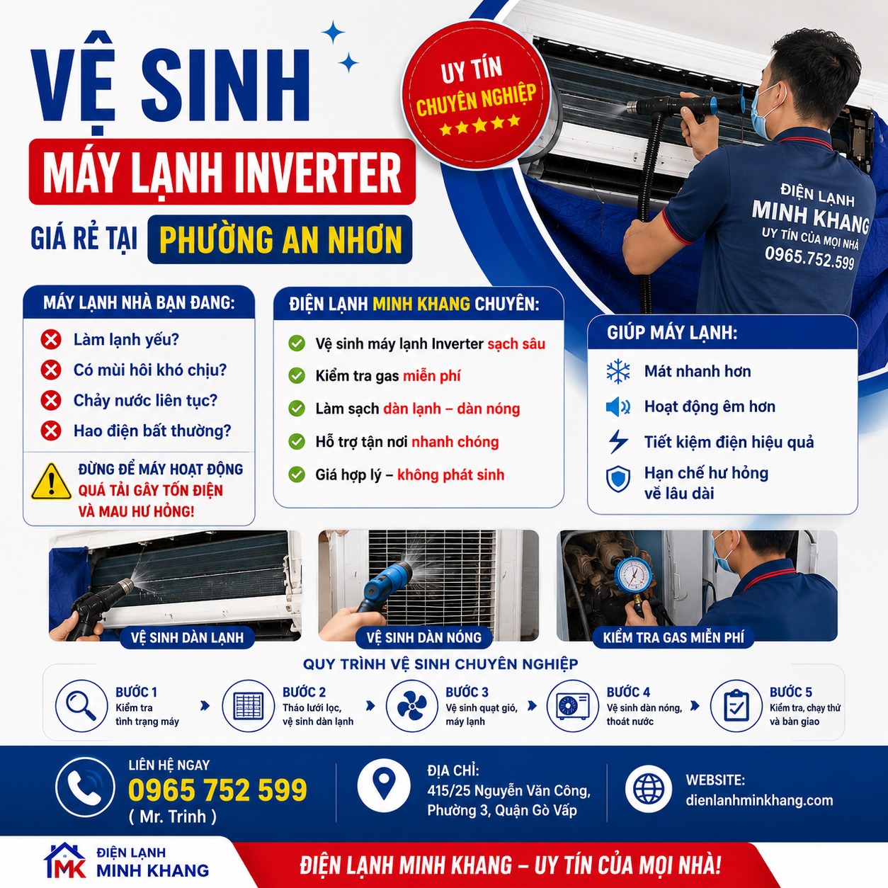 Vệ Sinh Máy Lạnh Inverter Giá Rẻ Tại Phường An Nhơn – ĐIỆN LẠNH MINH KHANG GÒ VẤP