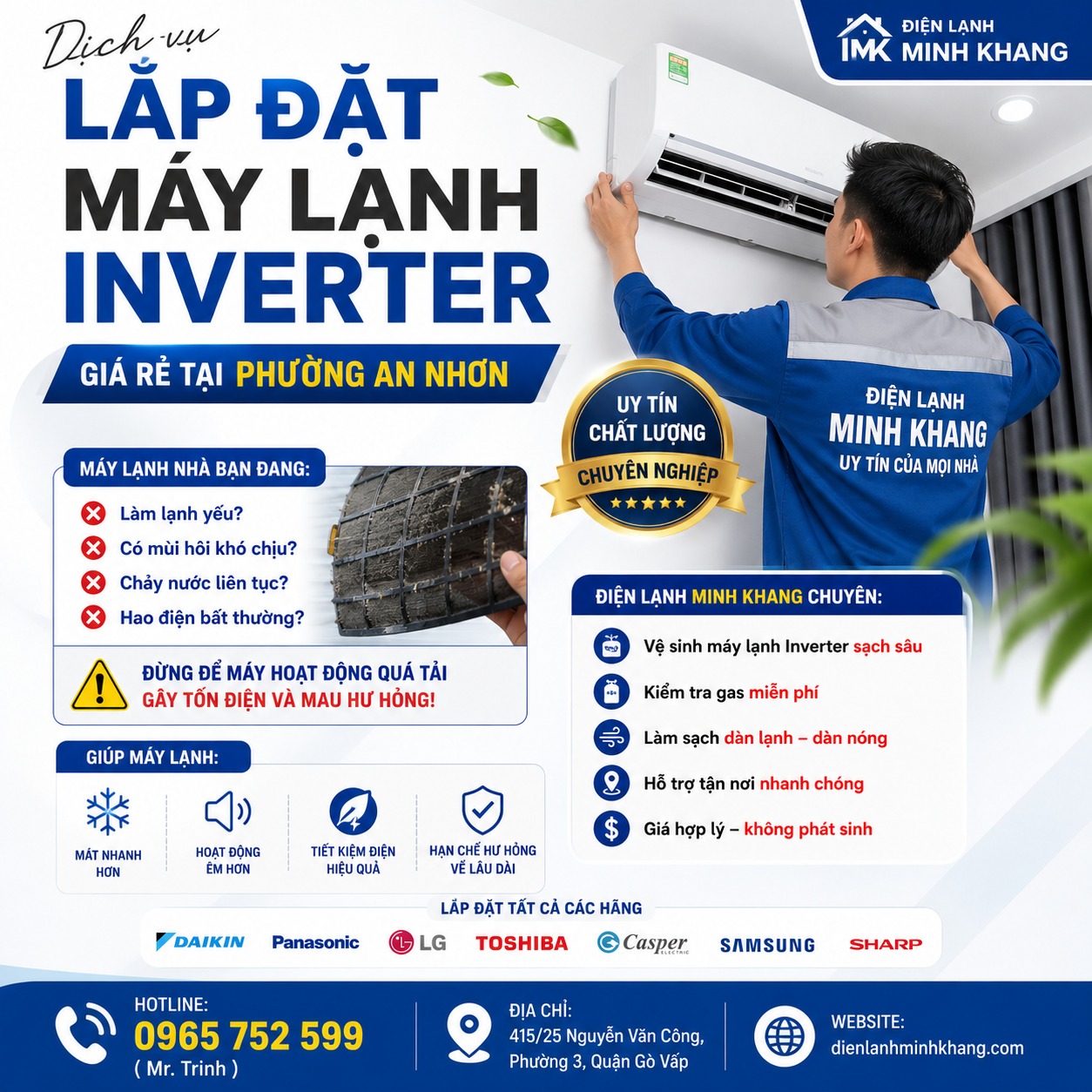 Lắp Đặt Máy Lạnh Inverter Giá Rẻ Tại Phường An Nhơn – ĐIỆN LẠNH MINH KHANG – UY TÍN CỦA MỌI NHÀ