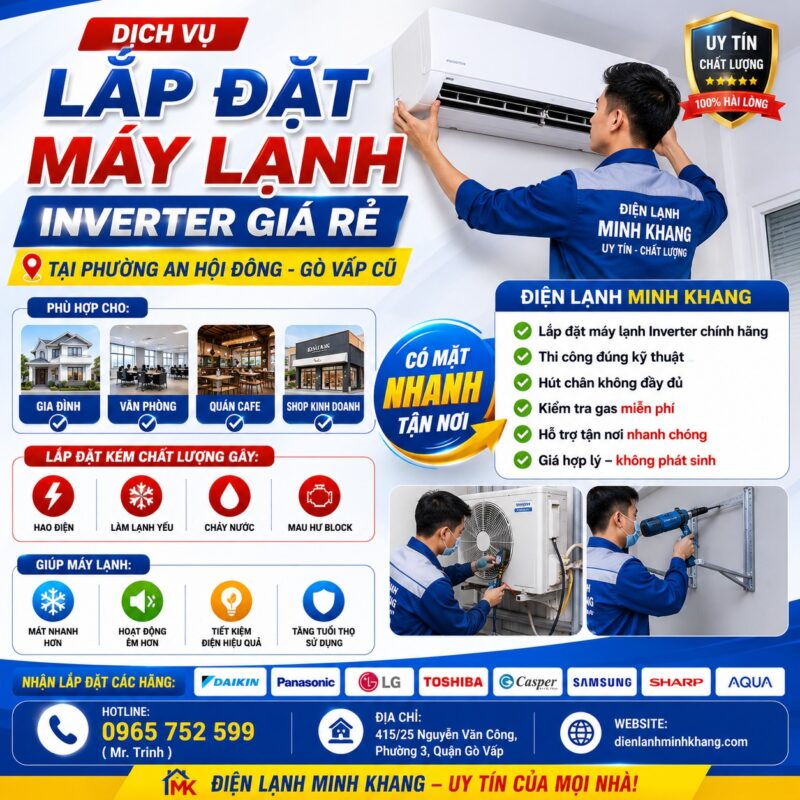 Lắp Đặt Máy Lạnh Inverter Giá Rẻ Tại Phường An Hội Đông Gò Vấp