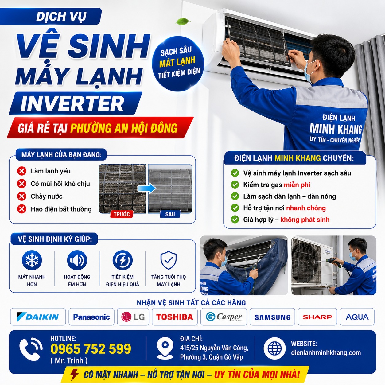 Vệ Sinh Máy Lạnh Inverter Giá Rẻ Tại Phường An Hội Đông Gò Vấp - ĐIỆN LẠNH MINH KHANG GÒ VẤP