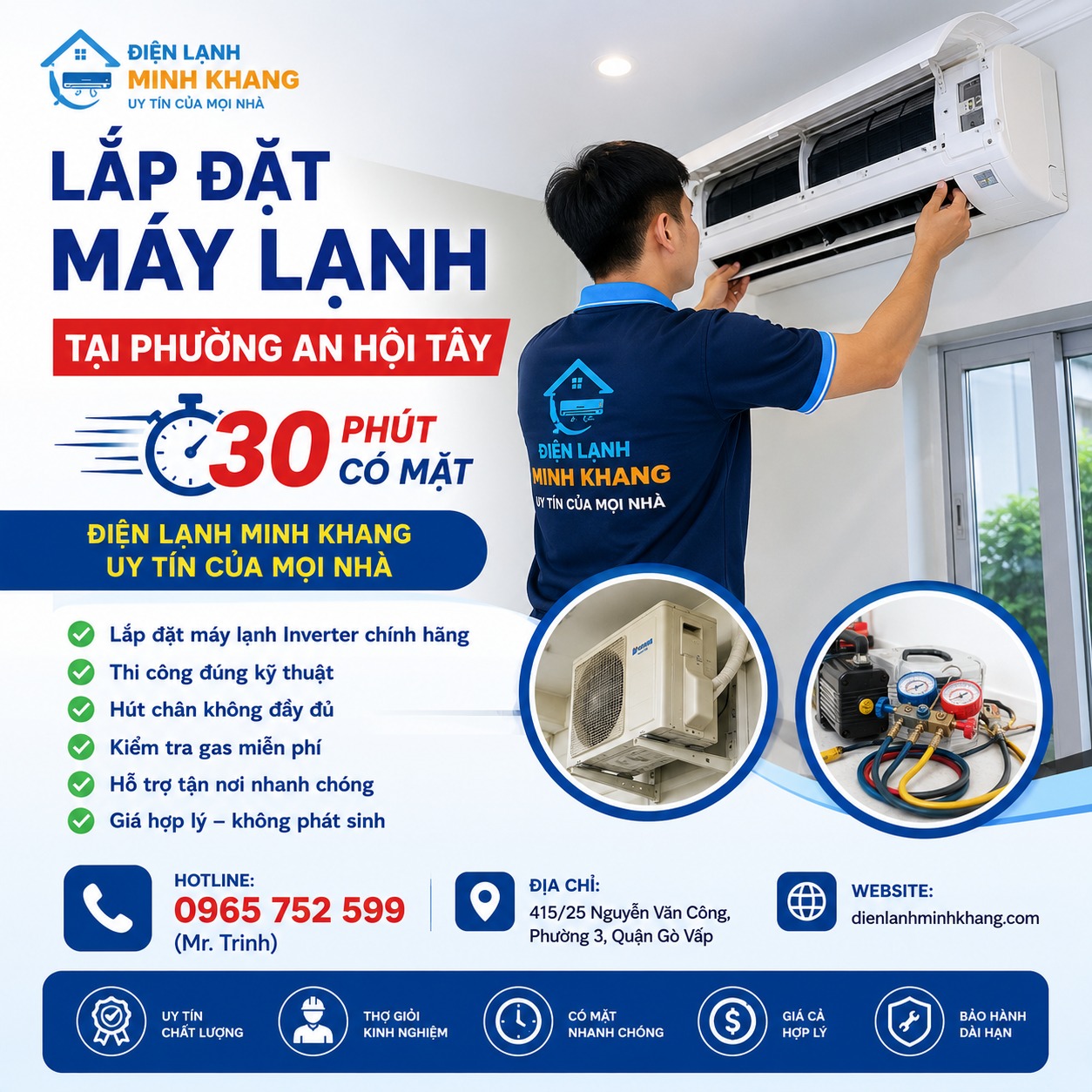 Lắp Đặt Máy Lạnh Tại Phường An Hội Tây Giá Rẻ | Có Mặt 30 Phút - Điện Lạnh Minh Khang