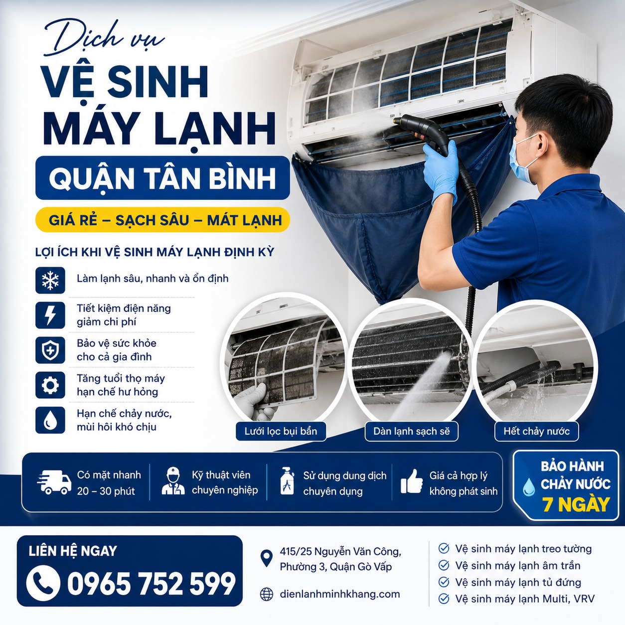 Vệ Sinh Máy Lạnh Quận Tân Bình Giá Rẻ | Điện Lạnh Minh Khang Uy Tín