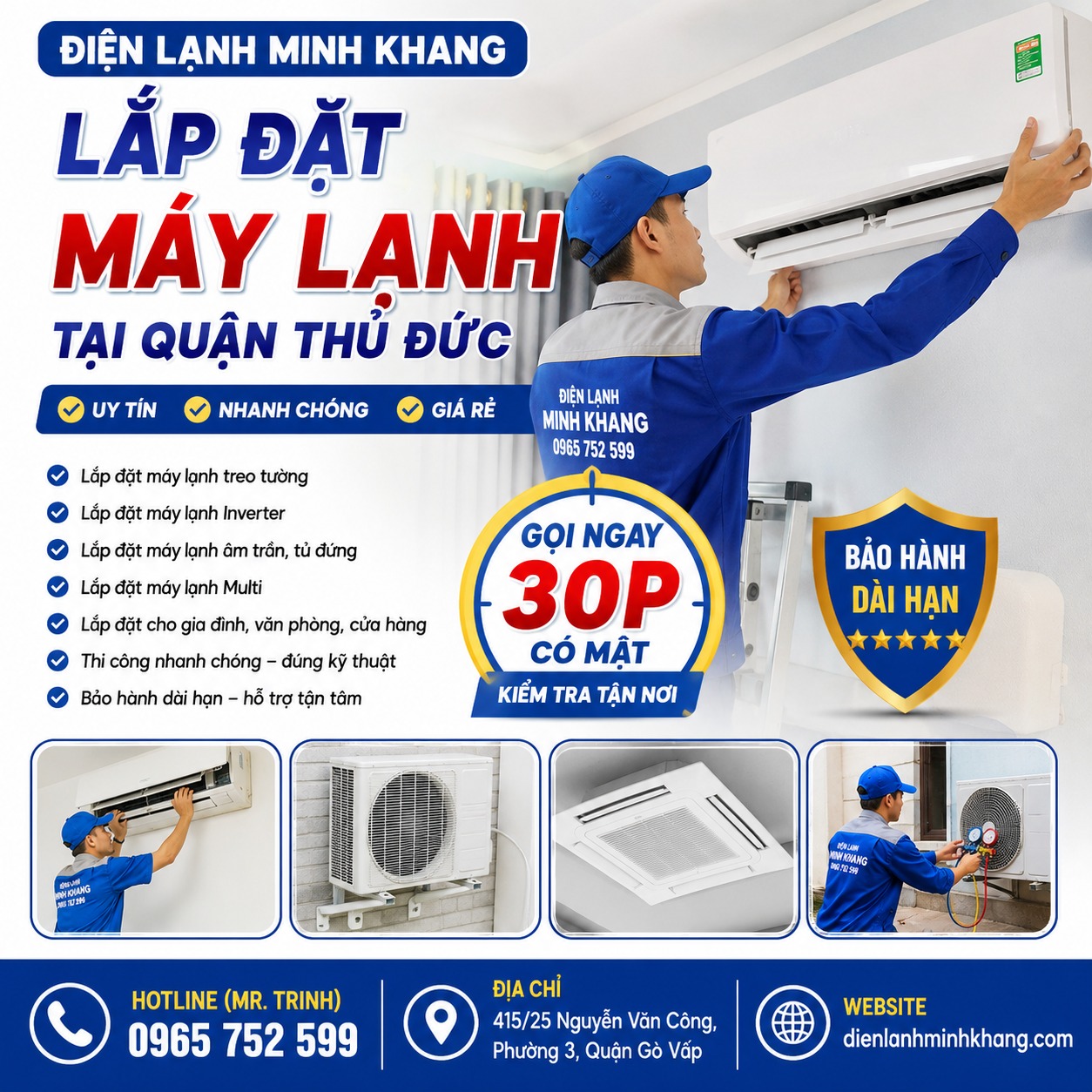 Lắp Đặt Máy Lạnh Tại Quận Thủ Đức Giá Rẻ, Uy Tín | Điện Lạnh Minh Khang Có Mặt 30 Phút
