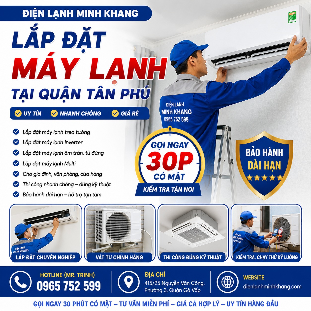 Lắp Đặt Máy Lạnh Tại Quận Tân Phú Giá Rẻ, Uy Tín – Gọi Ngay 30 Phút Có Mặt