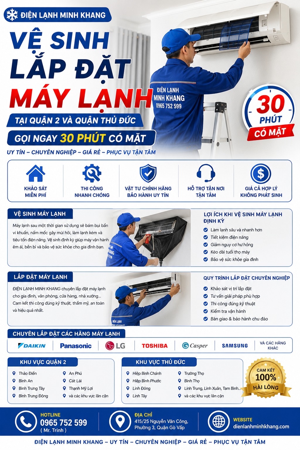 Vệ Sinh và Lắp Đặt Máy Lạnh Quận 2, Thủ Đức Giá Rẻ – Có Mặt Sau 30 Phút - ĐIỆN LẠNH MINH KHANG