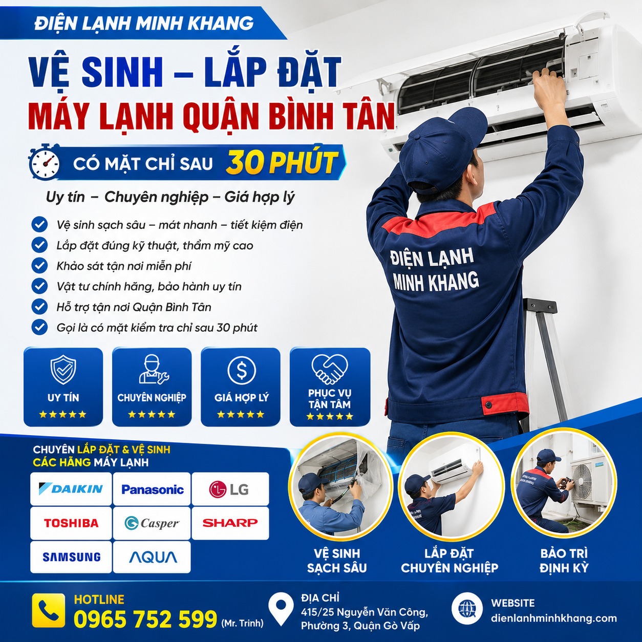Vệ Sinh máy lạnh và Lắp Đặt Máy Lạnh Quận Bình Tân Giá Rẻ, Có Mặt Sau 30 Phút