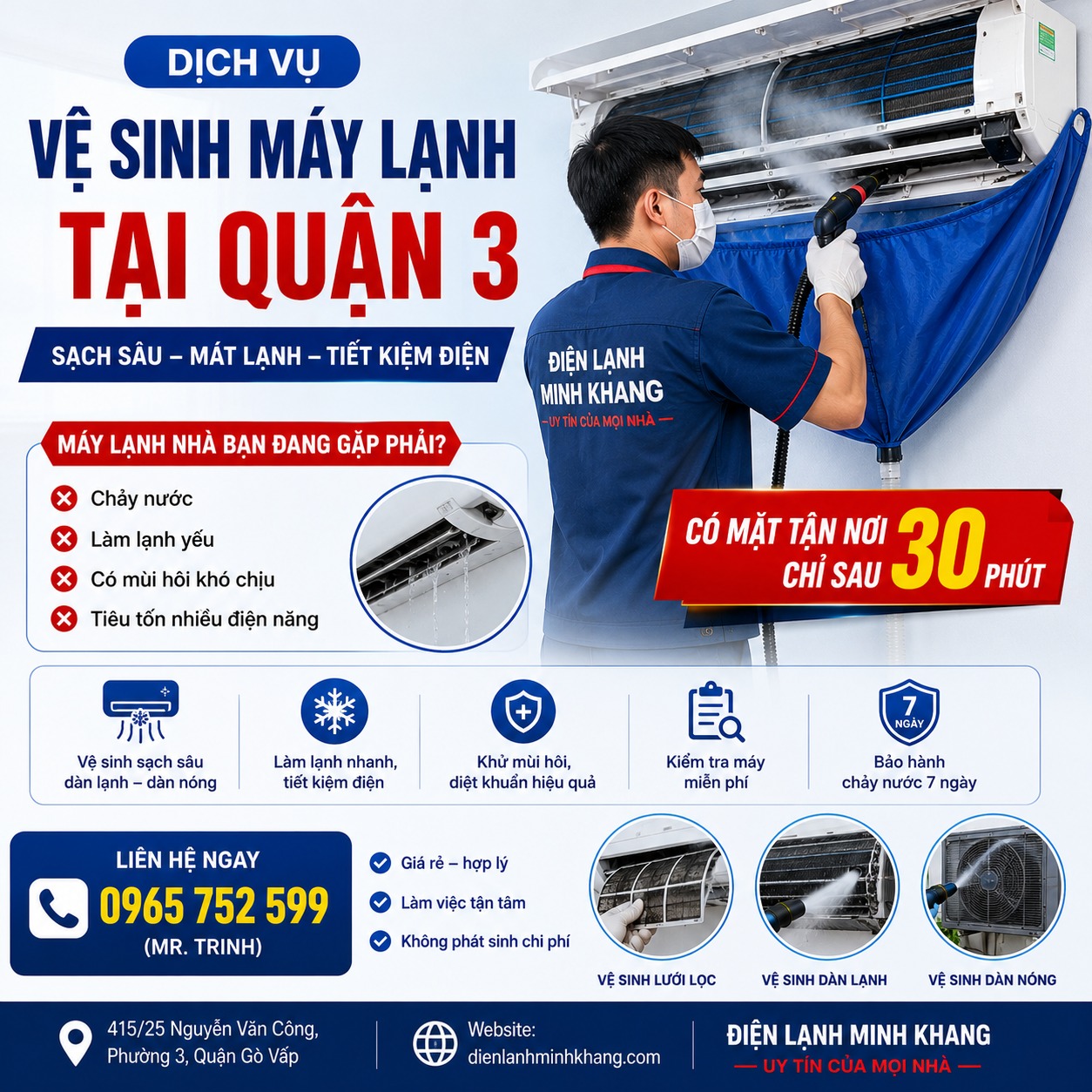 VỆ SINH MÁY LẠNH TẠI QUẬN 3 GIÁ RẺ – CÓ MẶT NHANH 30 PHÚT CÙNG ĐIỆN LẠNH MINH KHANG