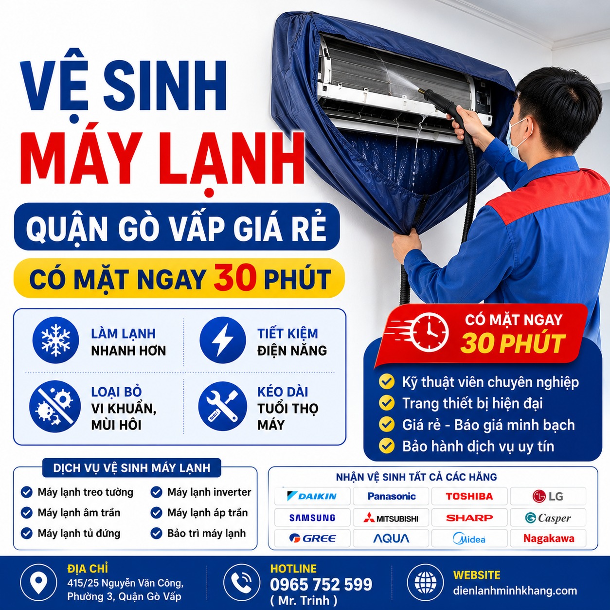 VỆ SINH MÁY LẠNH QUẬN GÒ VẤP GIÁ RẺ – CÓ MẶT NGAY 30 PHÚT – ĐIỆN LẠNH MINH KHANG UY TÍN CỦA MỌI NHÀ