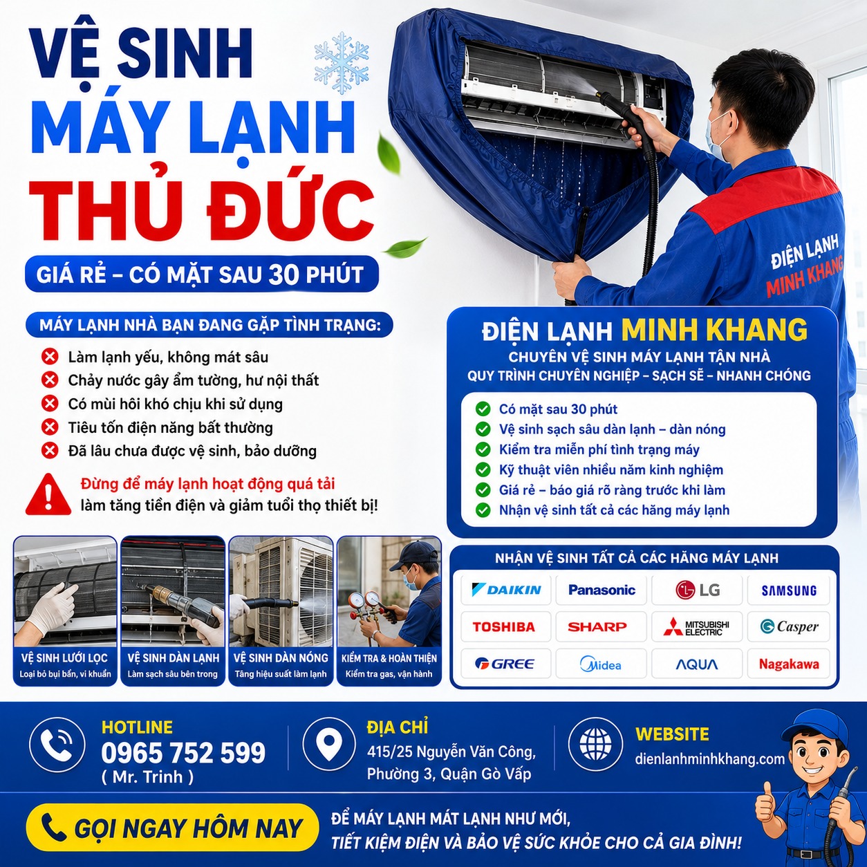Vệ Sinh Máy Lạnh Thủ Đức Giá Rẻ | Có Mặt 30 Phút – Điện Lạnh Minh Khang