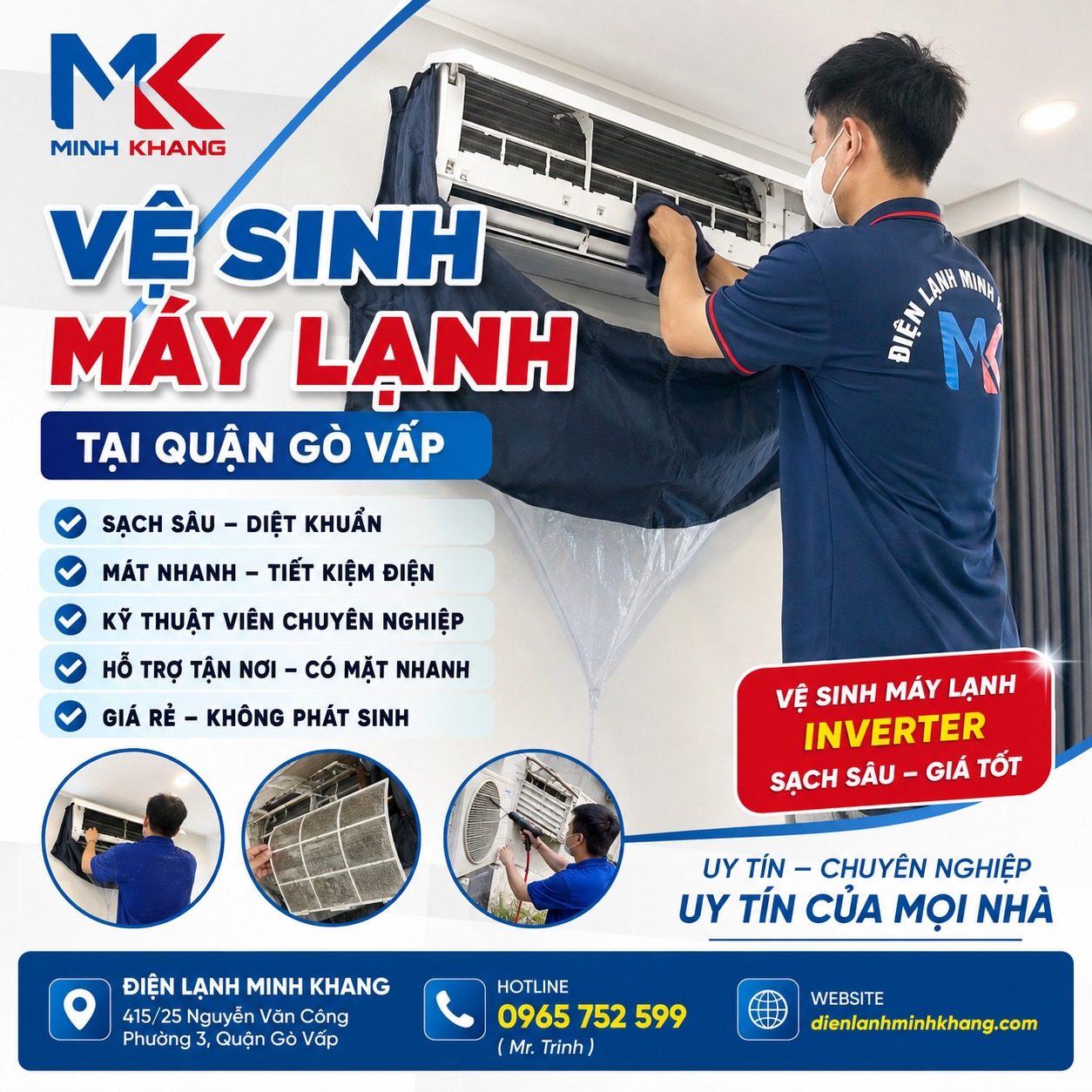 Vệ Sinh Máy Lạnh Quận Gò Vấp Giá Rẻ 2026 | Có Mặt Nhanh - Điện Lạnh Minh Khang