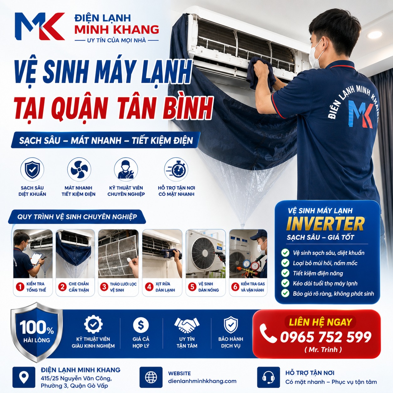 Vệ Sinh Máy Lạnh Tại Quận Tân Bình Giá Rẻ 2026 – Sạch Sâu, Mát Nhanh, Tiết Kiệm Điện | Điện Lạnh Minh Khang