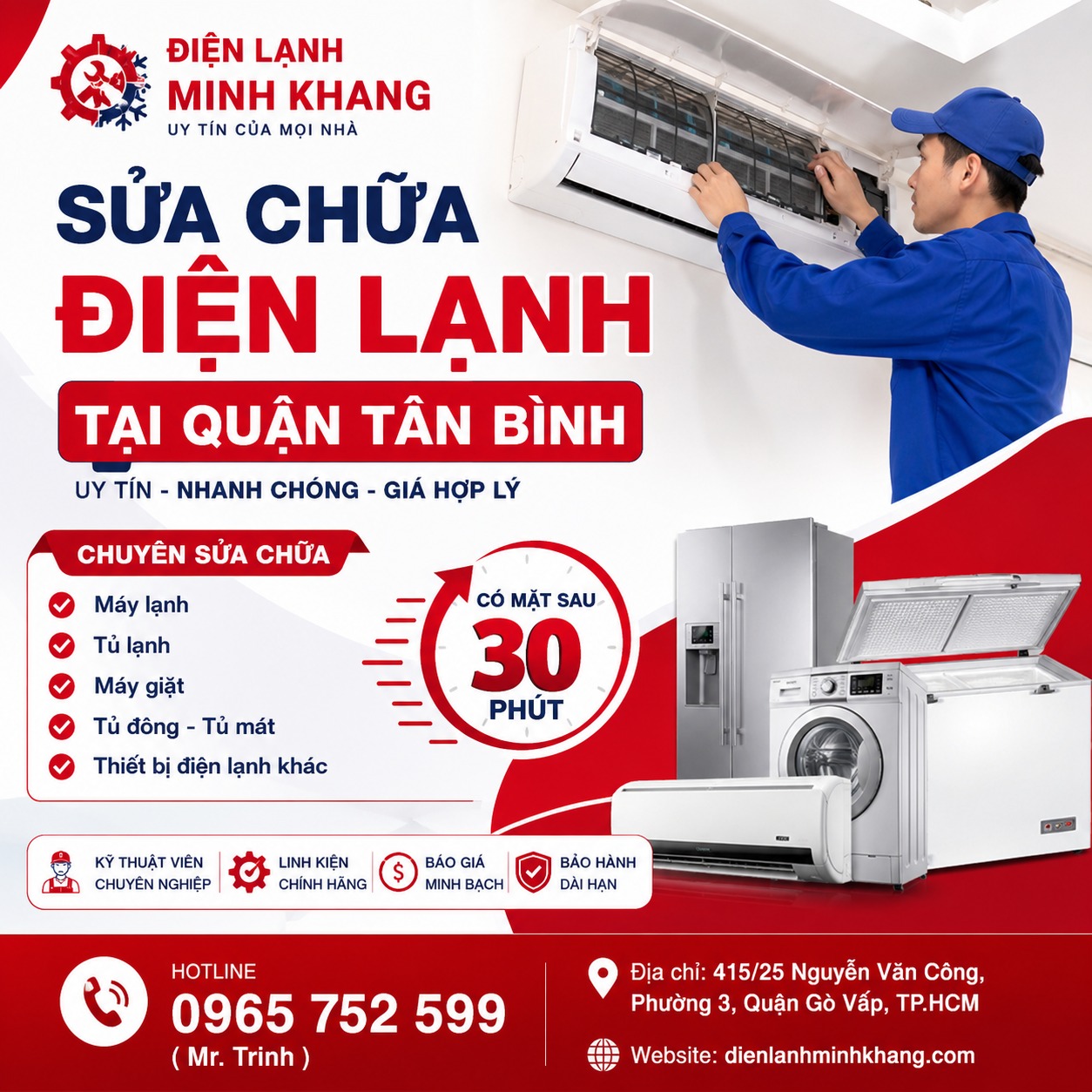 Sửa Chữa Điện Lạnh Quận Tân Bình Uy Tín | Có Mặt 30 Phút | Điện Lạnh Minh Khang