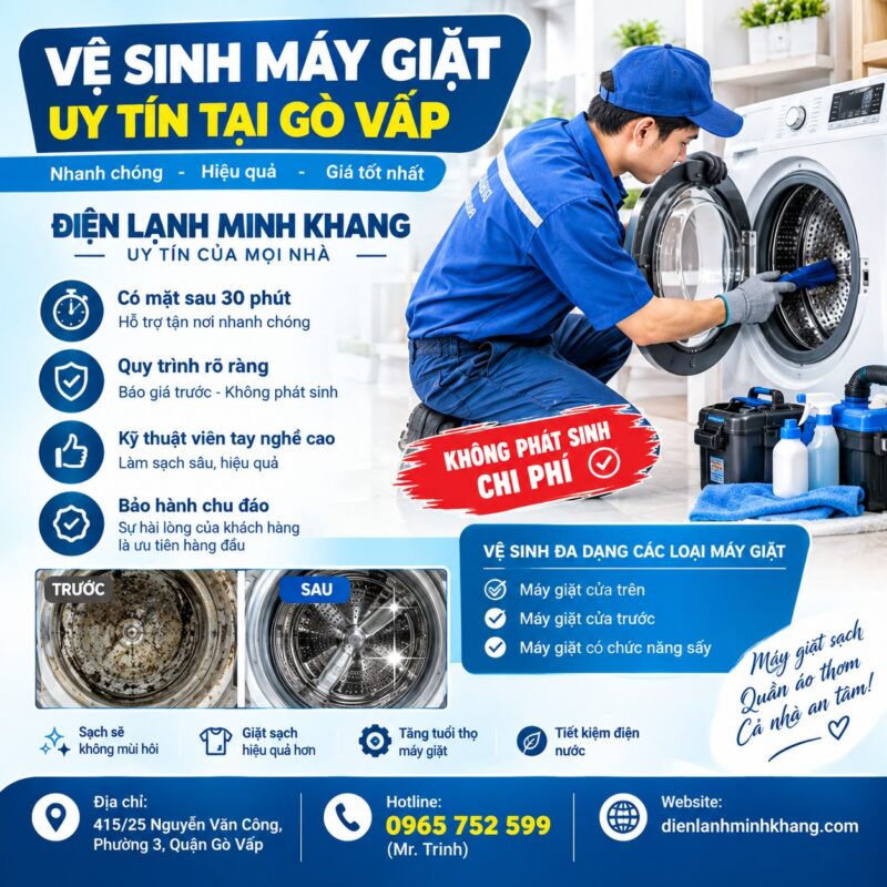 VỆ SINH MÁY GIẶT UY TÍN TẠI GÒ VẤP – NHANH, HIỆU QUẢ, QUY TRÌNH RÕ RÀNG