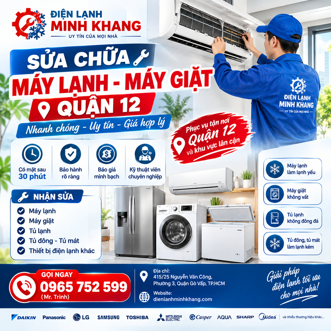 Sửa Máy Lạnh, Máy Giặt Quận 12 Uy Tín | Minh Khang