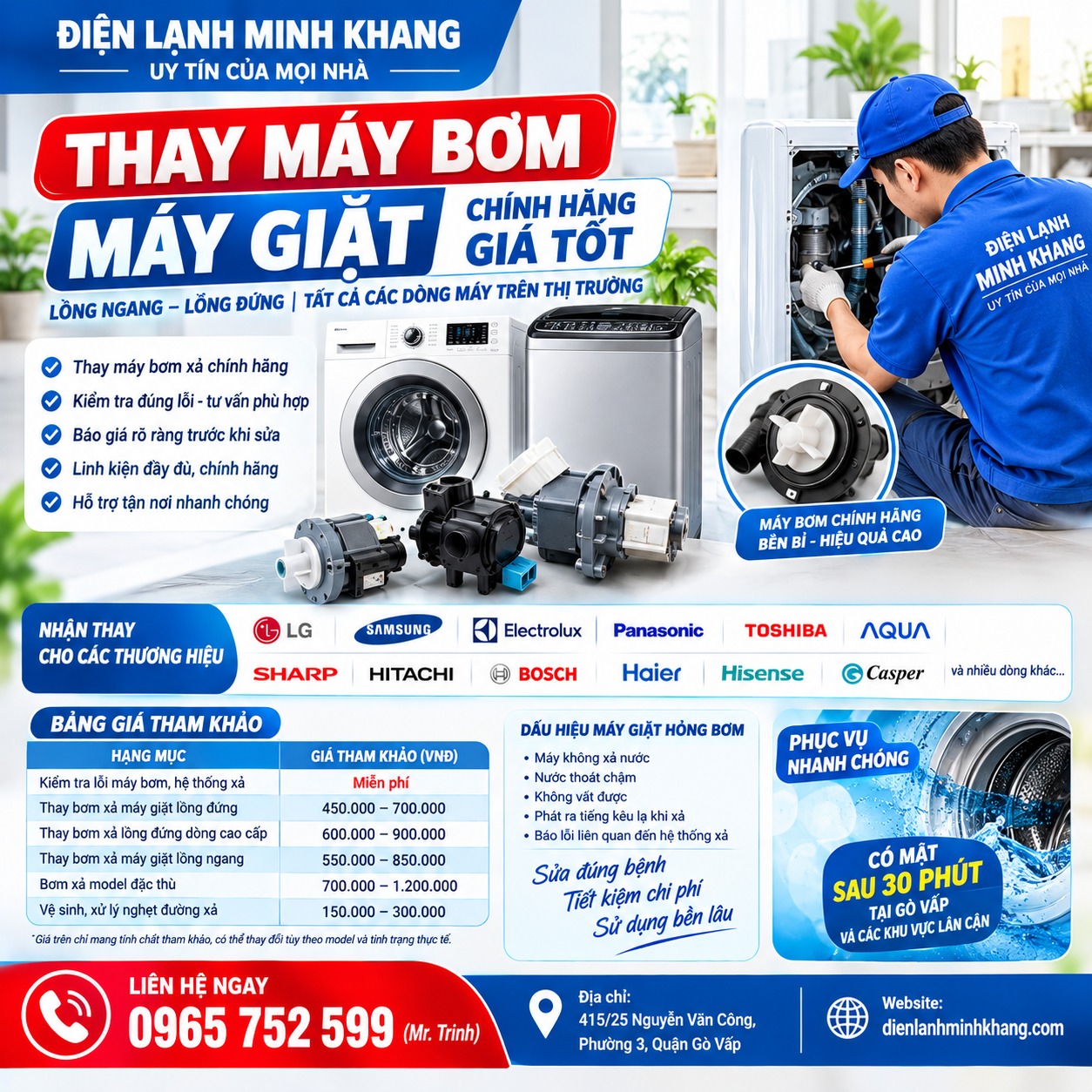 THAY MÁY BƠM MÁY GIẶT CHÍNH HÃNG – LỒNG NGANG, LỒNG ĐỨNG GIÁ TỐT