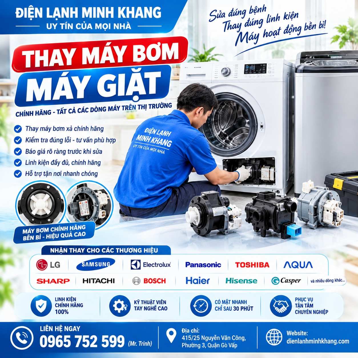 THAY MÁY BƠM MÁY GIẶT CHÍNH HÃNG – LỒNG NGANG, LỒNG ĐỨNG GIÁ TỐT