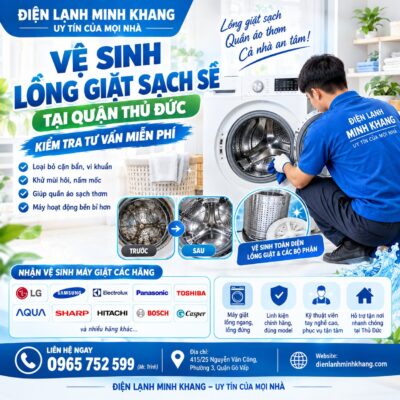 Vệ sinh lồng giặt sạch sẽ tại Quận Thủ Đức, nhận máy giặt lồng ngang, lồng đứng nhiều hãng. Kiểm tra, tư vấn miễn phí. Gọi 0965 752 599.