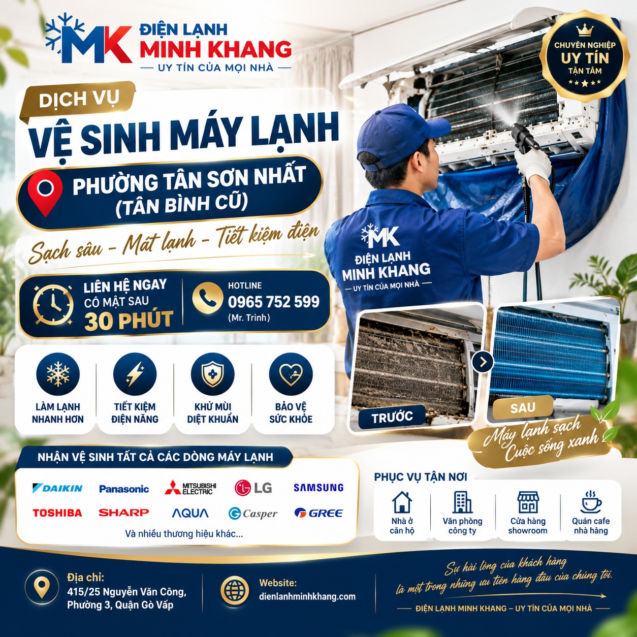 Vệ Sinh Máy Lạnh Quận Tân Bình Giá Rẻ | Điện Lạnh Minh Khang Uy Tín